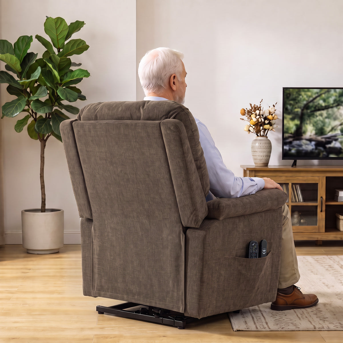 Electric Lift Chair Massage and Heat Electric Recliner Chair Velvet USB Port Reclining Backrest Brown
