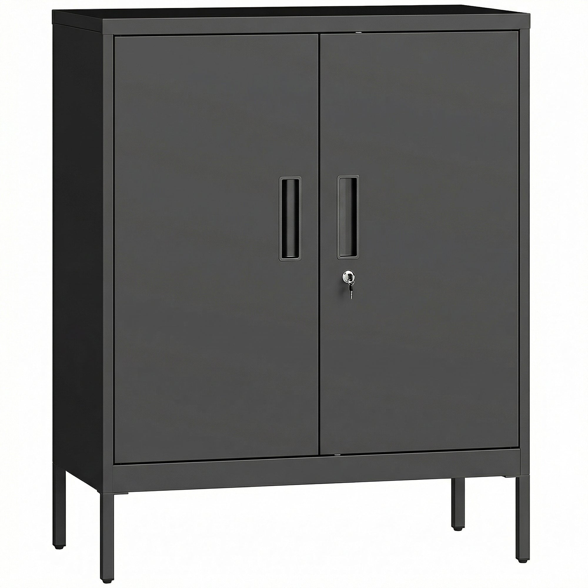 Armoire de Bureau Métallique, 80 x 40 x 100 cm, Meuble de Rangement, Serrure, 2 Portes et 2 Étagères Réglables, Noir