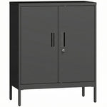 Armoire de Bureau Métallique, 80 x 40 x 100 cm, Meuble de Rangement, Serrure, 2 Portes et 2 Étagères Réglables, Noir