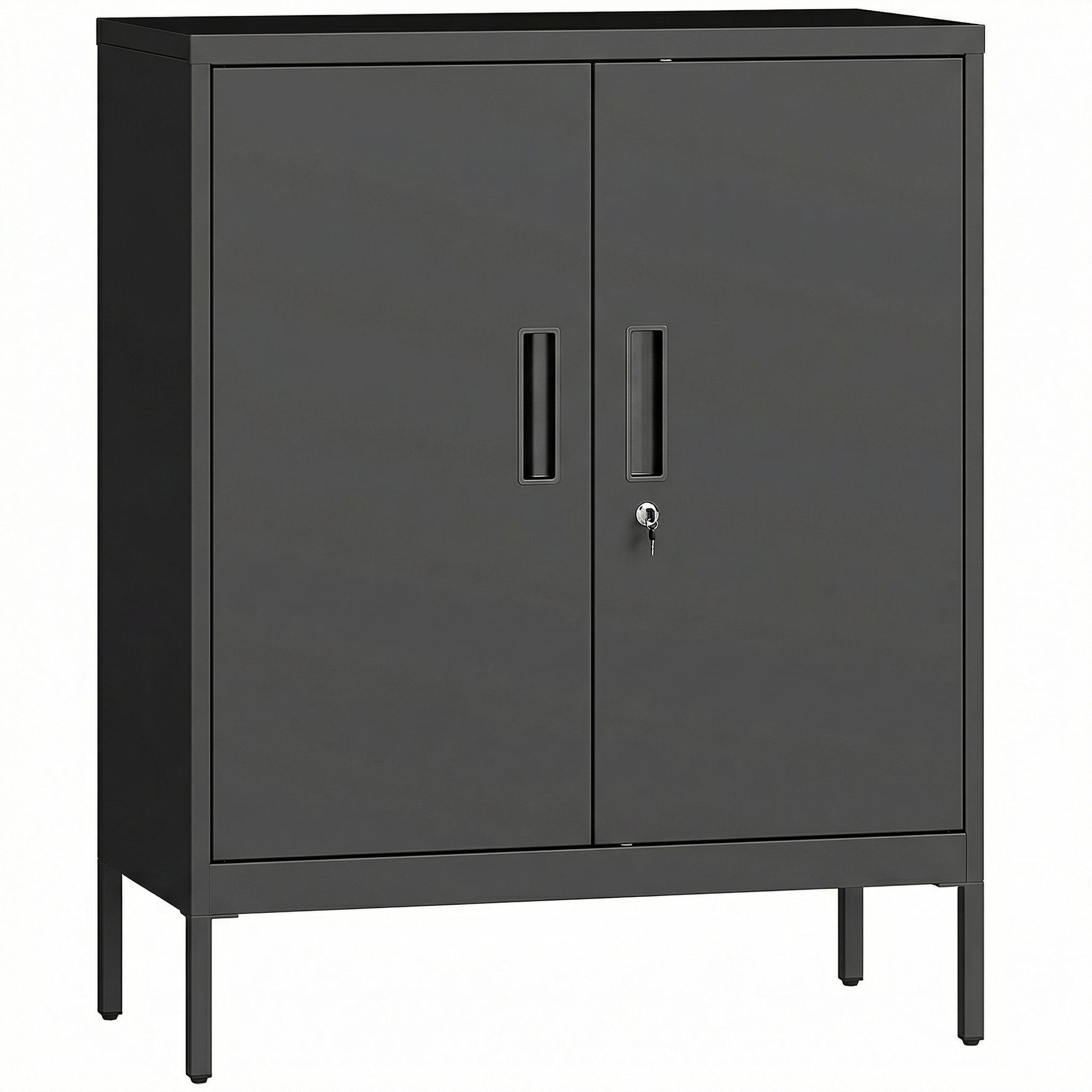 Armoire de Bureau Métallique, 80 x 40 x 100 cm, Meuble de Rangement, Serrure, 2 Portes et 2 Étagères Réglables, Noir