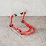 Béquille roue avant arrière charge 390kg béquille d'atelier moto bras réglable en acier, fourche en forme de U + L rouge