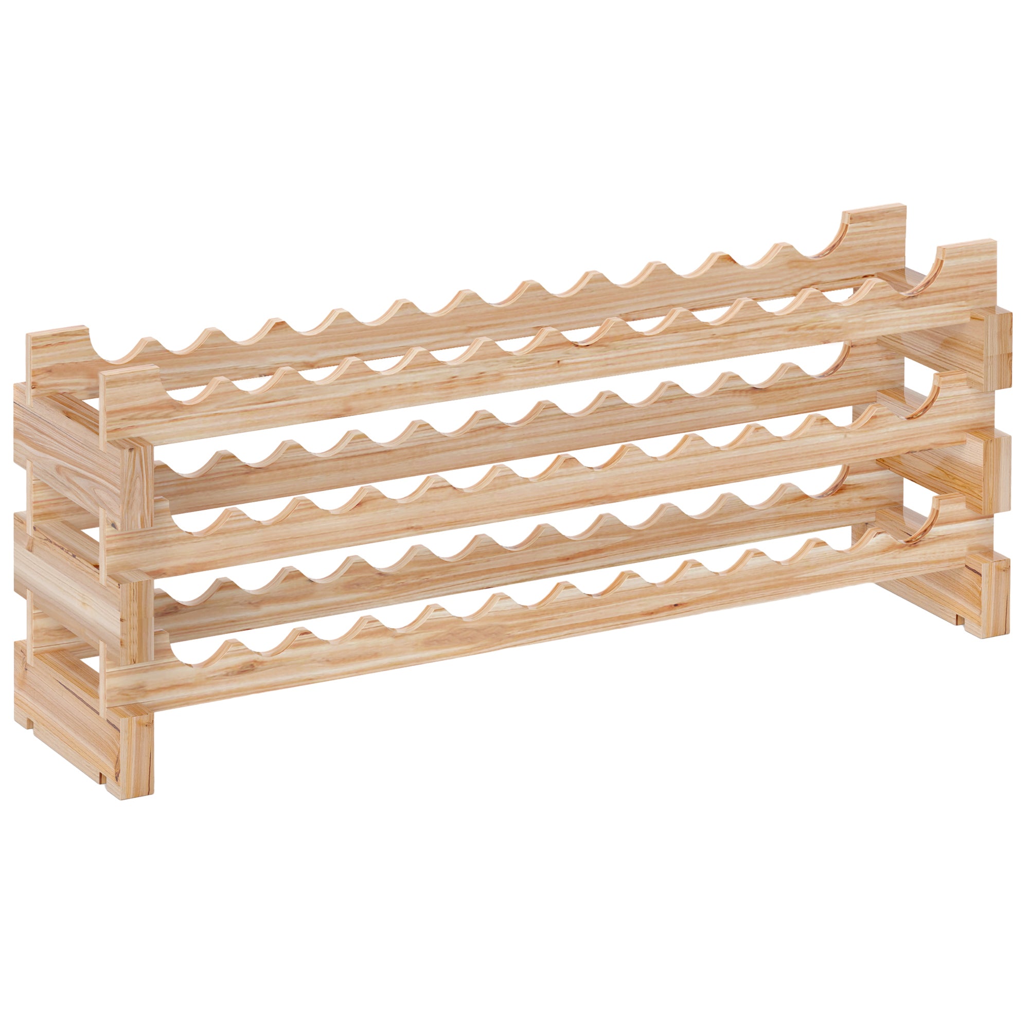 Flessenrek voor 36 flessen, wijnrek met 3 modulaire niveaus, 114×28×42,5 cm, natuurlijk hout