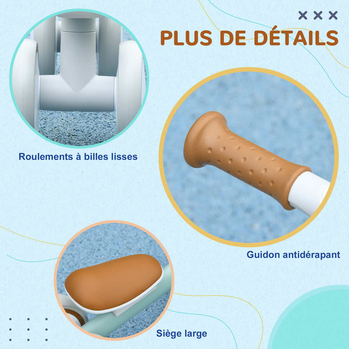 Draisienne vélo Enfant 4 roues selle réglable, guidon ergonomique alliage alu. PP, enfant 1 à 3 ans - Gris Marron vert