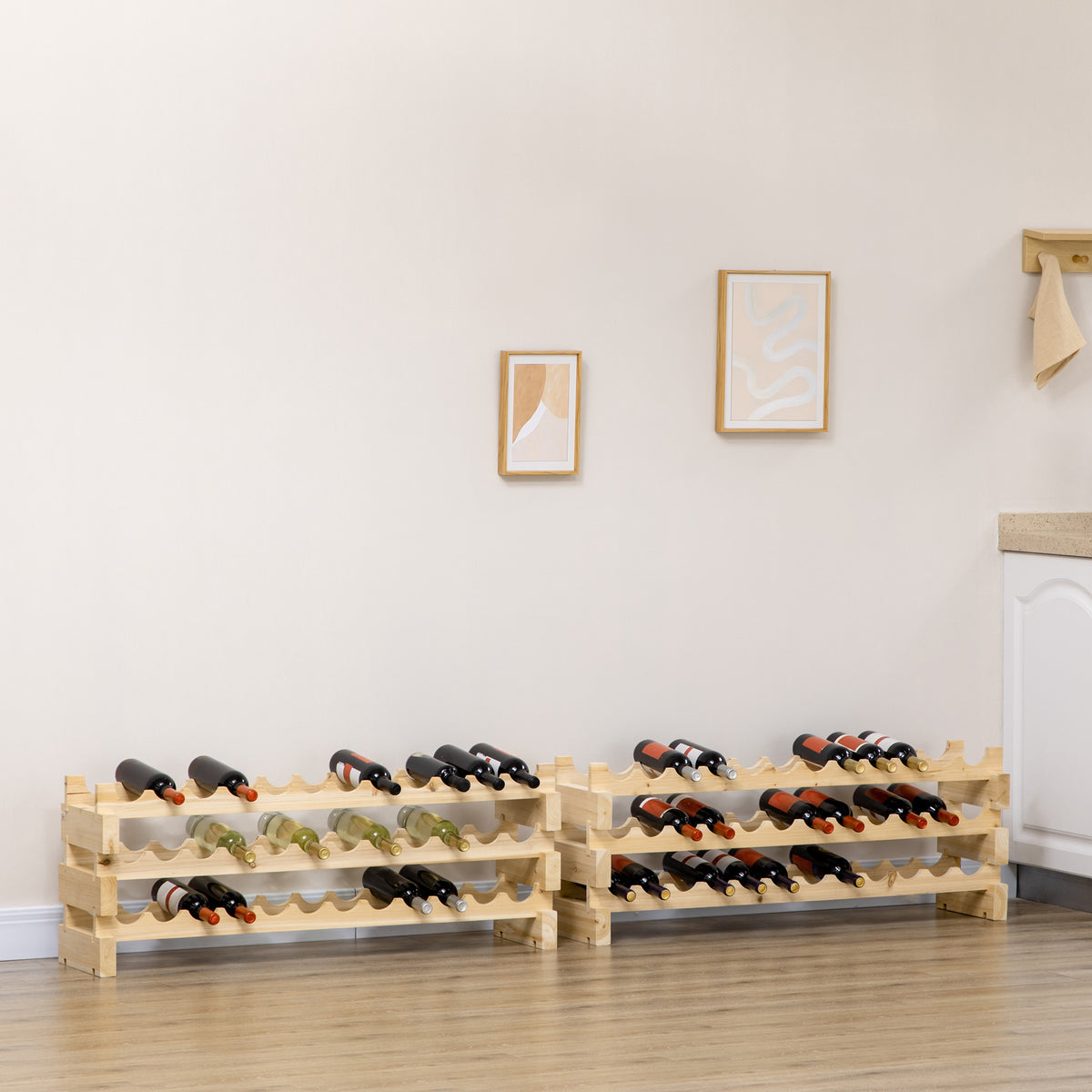 72-bottle wine rack, modular and stackable 6-tier wine shelf, solid fir wood wine rack, for cellars, bars, basements, 114x28x85cm, natural wood