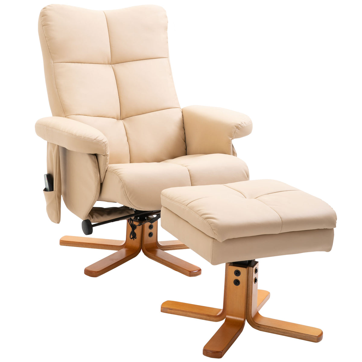Massage-Relaxsessel mit Hocker, um 360° drehbarer Relaxsessel, neigbare Rückenlehne, 80 x 86 x 99 cm, Creme
