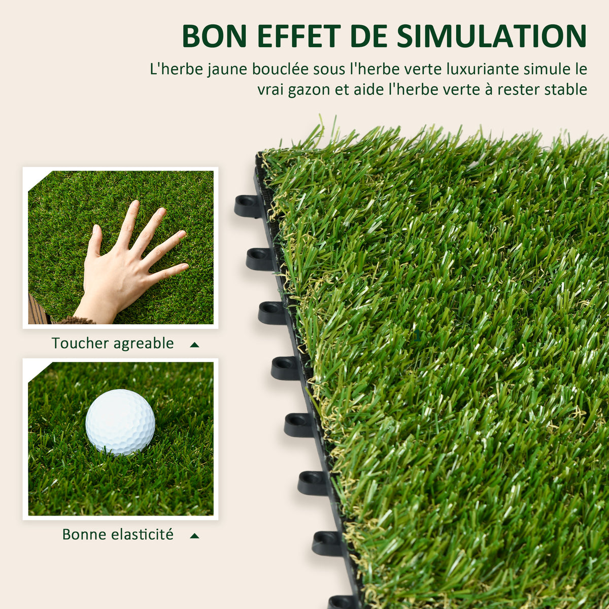Gazon synthétique Artificiel Set de 10 Dalles Carreaux 30 x 30 cm épaisseur Confort 3 cm à emboîter Vert