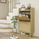 Meuble à chaussures 2 portes abattants étagère effet rotin tissé design bohème - dim. 80L x 24,5l x 110H cm