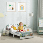 Lit enfant 70 x 140 cm, lit pour enfant avec barriere de securite et sommier à lattes, espace de rangement, vert