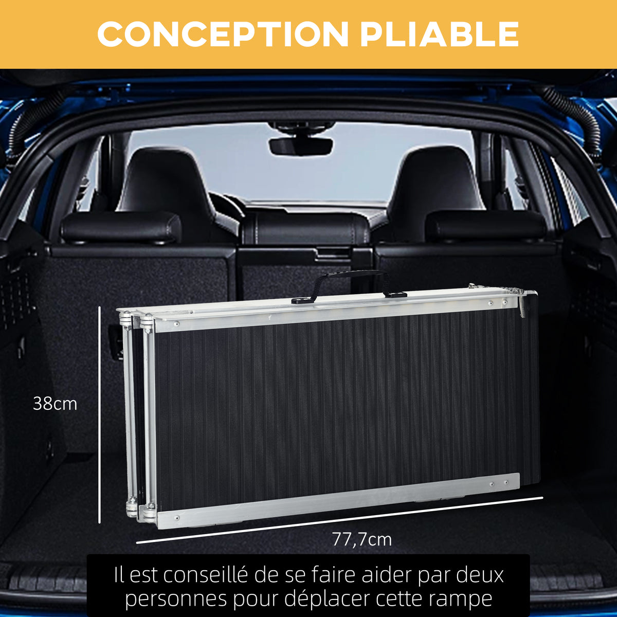 Rampe de chargement rampe d'accès pour fauteuil roulant scooter pliable antidérapante avec bordures de sécurité noir