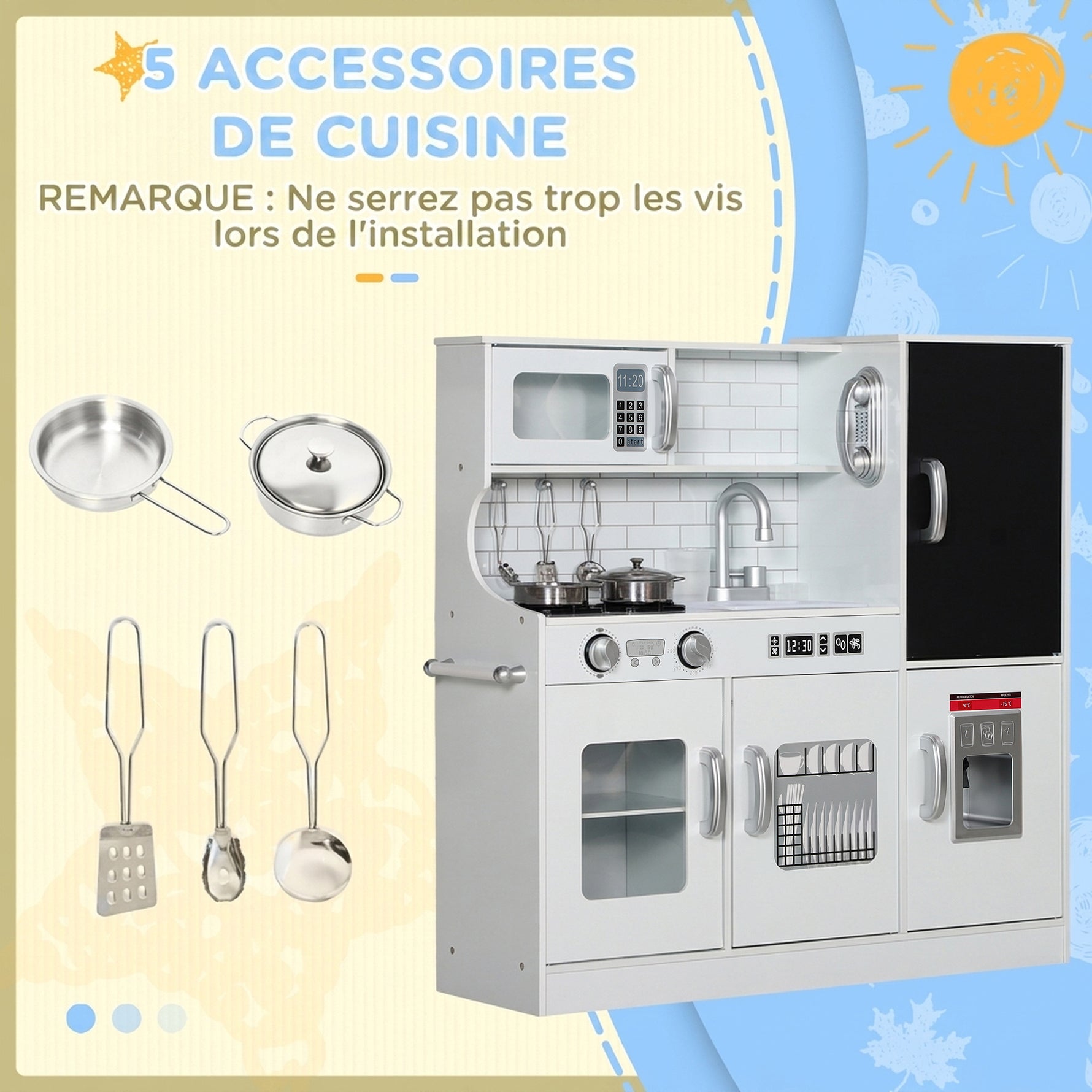 Cuisine enfant jouet d'imitation pour enfant - dinette enfant de 3-8 ans, blanc