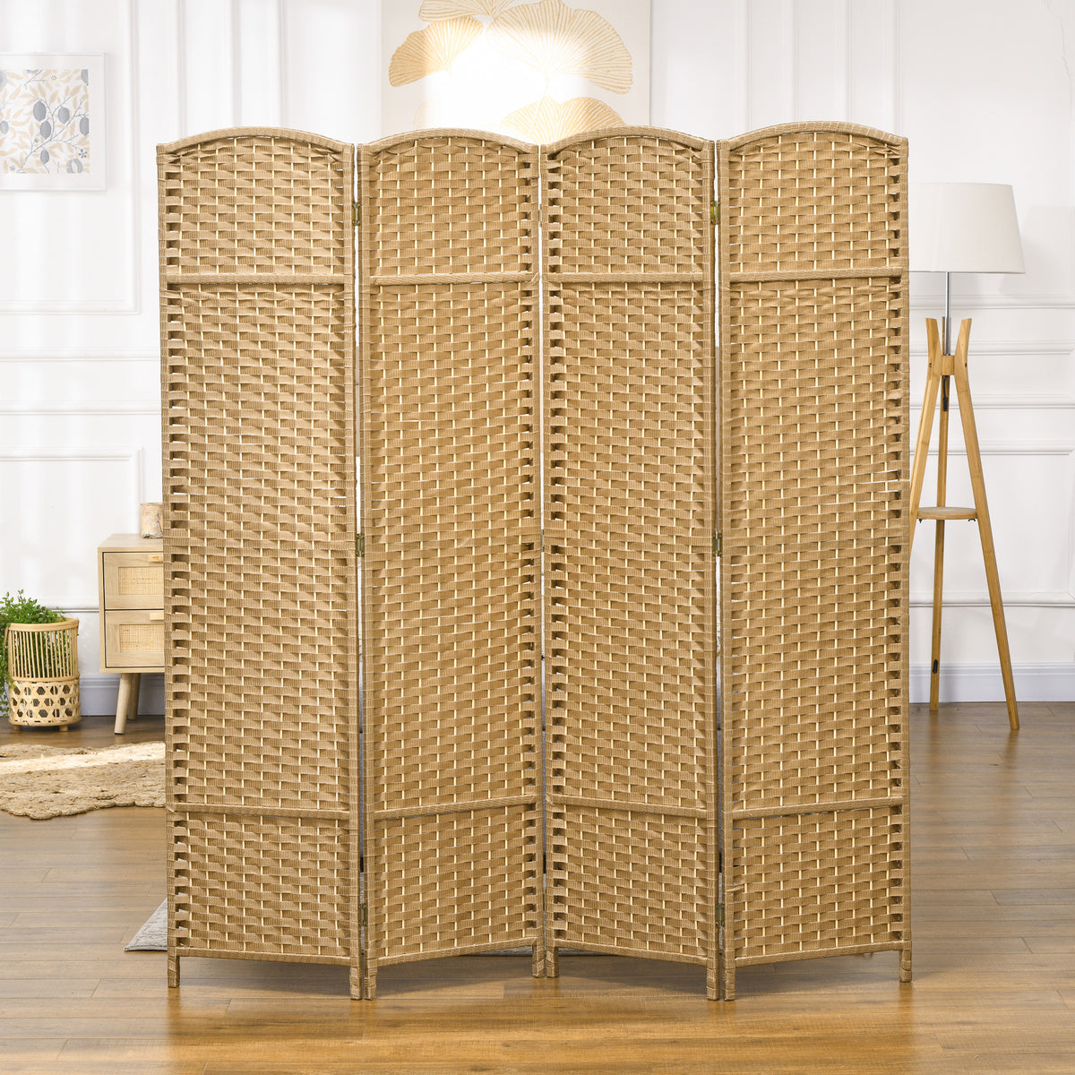 Paravent interieur en bois 4 panneaux 160 x 170 cm séparateur de pièce pliable pour salon, chambre à coucher, naturel