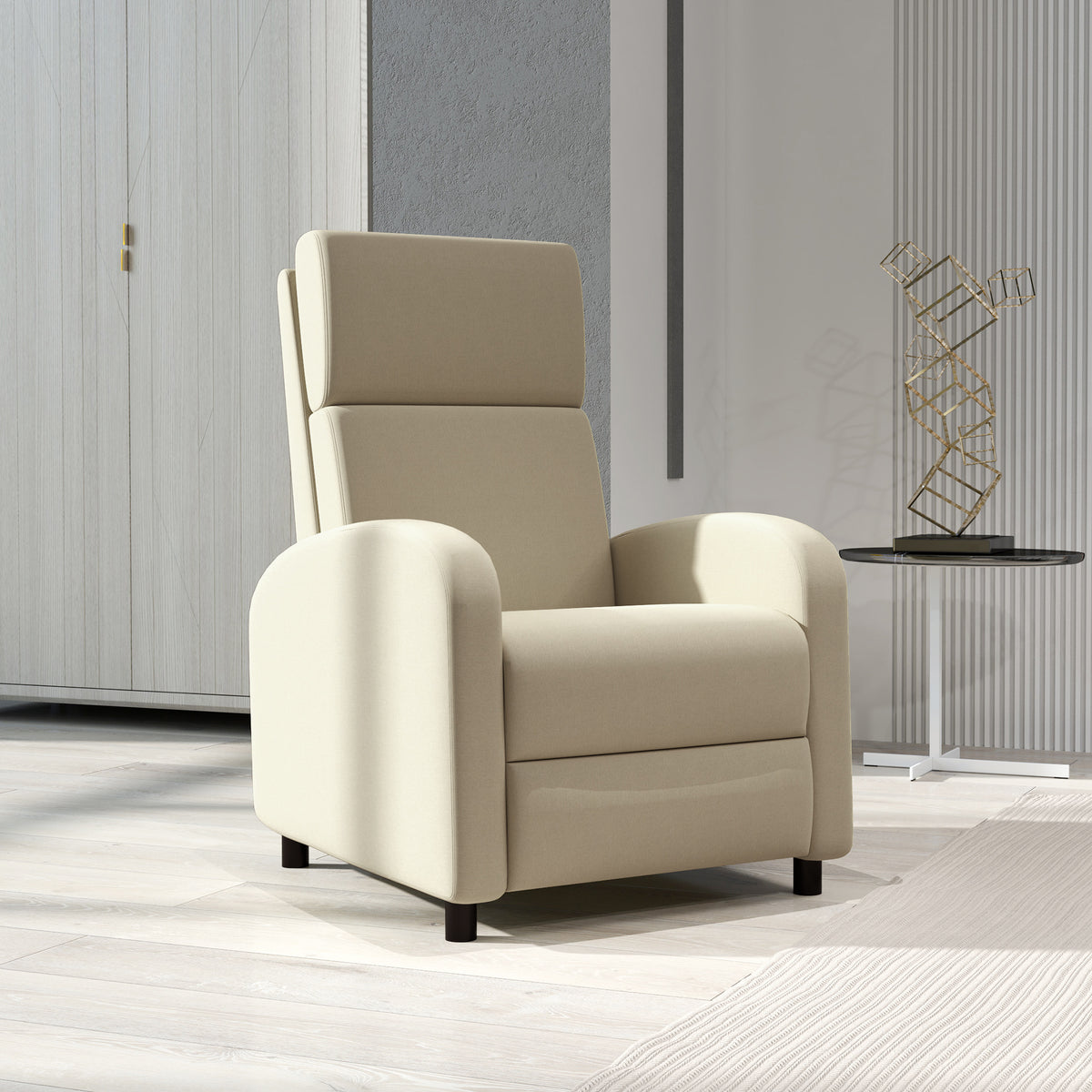 Handmatig verstelbare relaxfauteuil tot 160° met geïntegreerde voetensteun, max. belasting 120 kg, hoog comfort, crème