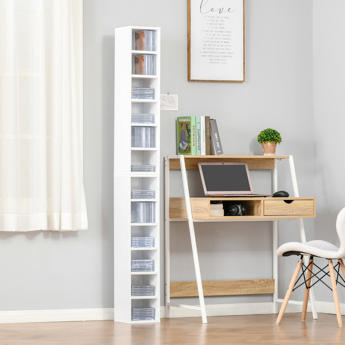 Lot de 2 étagères colonnes Armoire de Rangement CD-DVD 6 + 6 Compartiments dim. 21L x 19l x 88H cm capacité Max. 160 CD Blanc