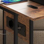 Table d'appoint bout de canapé avec station de charge, plateau pliable, 39 x 29 x 57 cm, brun rustique et noir