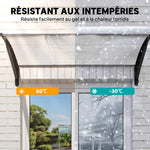 Auvent de porte d'entrée toit marquise en polycarbonate protection contre pluie neige UV 0,9 x 1,5 m, transparente