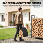 Serviteur de Cheminée 6 Pièces avec Sac à Bûches, Brosse, Pelle, Tisonnier, Pince et Support, 30 x 22 x 86 cm, Noir