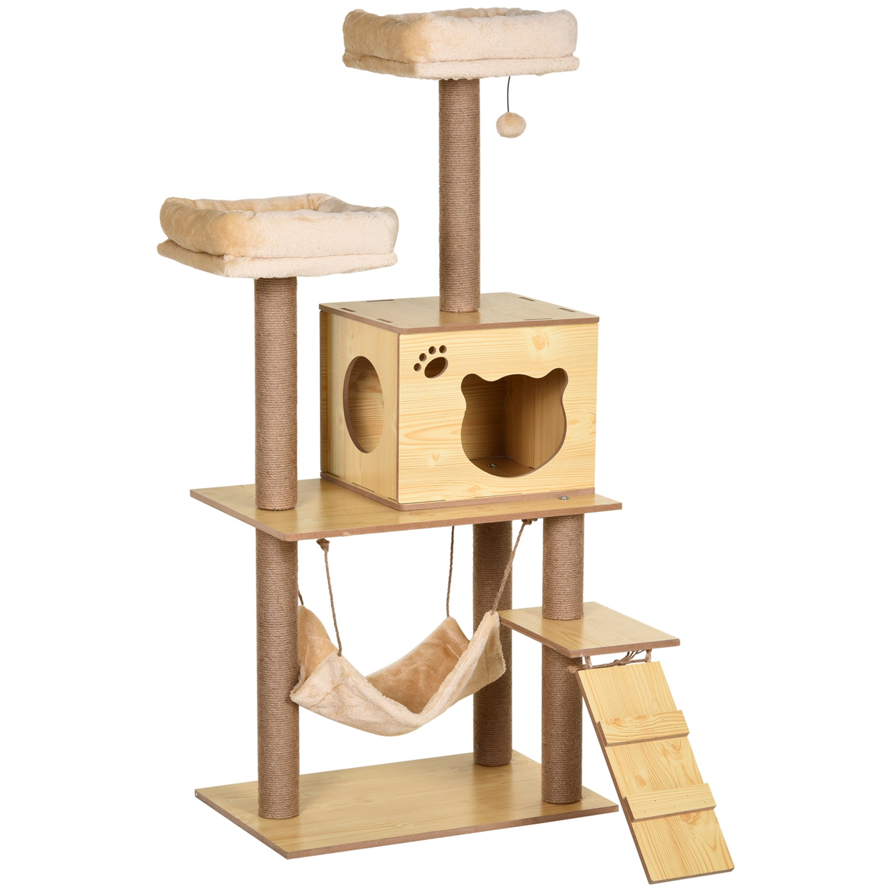 Arbre à chats design contemporain griffoirs grattoirs sisal naturel niche plate-formes hamac boule beige