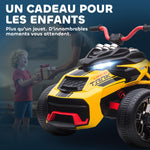 Quad électrique enfants voiture électrique enfants 12V 3 roues 2 moteurs lecteur MP3, klaxon, 2 vitesses 3-5 km/h jaune