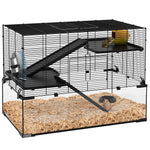 Cage hamster cage rongeur 3 niveaux avec roue rampes maisonnette abreuvoir mangeoire 76,5L x 48,5l x 54,5H cm noir