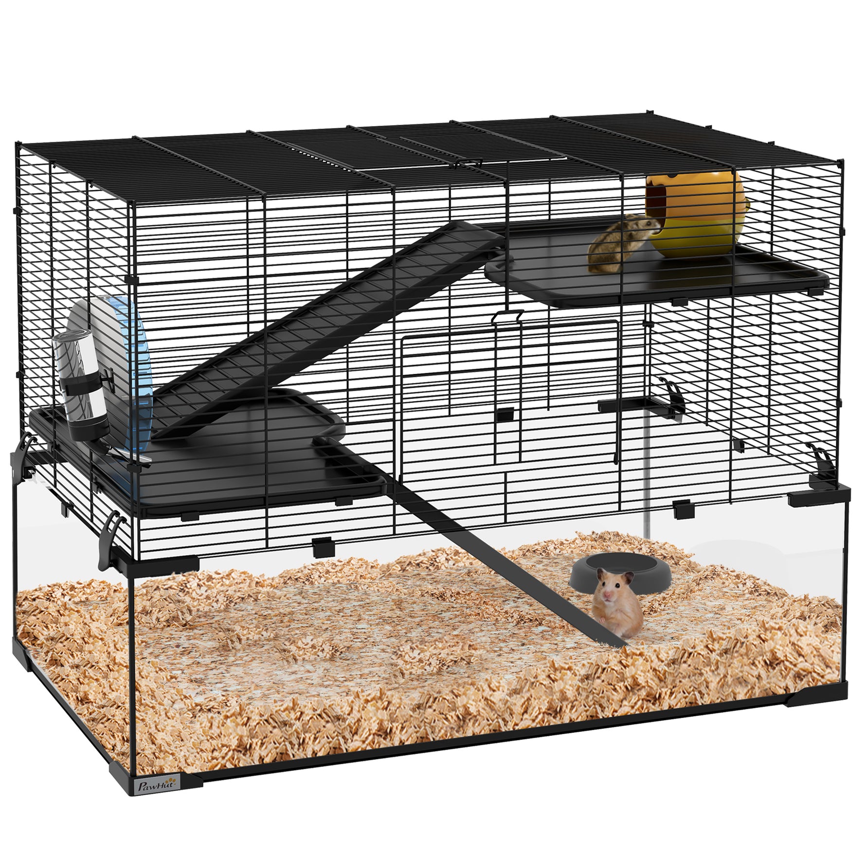 Cage hamster cage rongeur 3 niveaux avec roue rampes maisonnette abreuvoir mangeoire 76,5L x 48,5l x 54,5H cm noir
