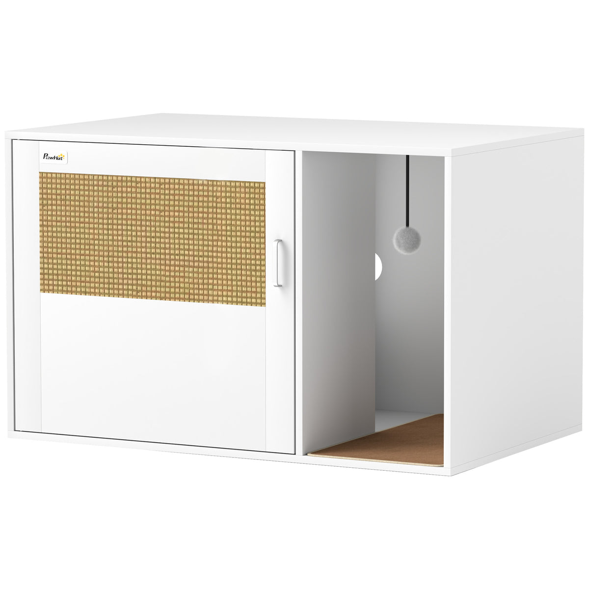 Maison de toilette chat meuble litière pour chat tapis griffoir porte avec poignées style bohème 80 x 50 x 50 cm blanc