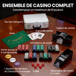 Mallette de poker coffret de poker complet 500 jetons, boîtier en ABS, cartes à jouer, dés, dealer, tapis, clés