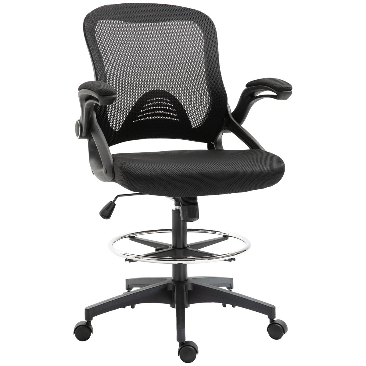Chaise bureau ergonomique, fauteuil de bureau avec repose-pieds, chaise de dessin à dossier en maille, hauteur réglable, accoudoirs, assise rembourrée et pivotante 360°, noir
