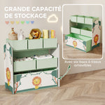 Meuble rangement enfant à 3 niveaux, étagère de rangement pour jouets enfants avec 6 boîtes en tissu amovibles, vert