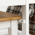 Ensemble table de bar pliable roulettes + 2 tabourets blanc et bois clair - 2 tiroirs et porte-torchons