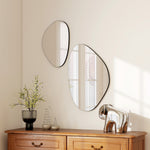 Set di 2 specchi da parete, specchi decorativi irregolari a forma di ciottolo, cornice in metallo, 70 x 46 cm/49,5 x 31 cm, nero
