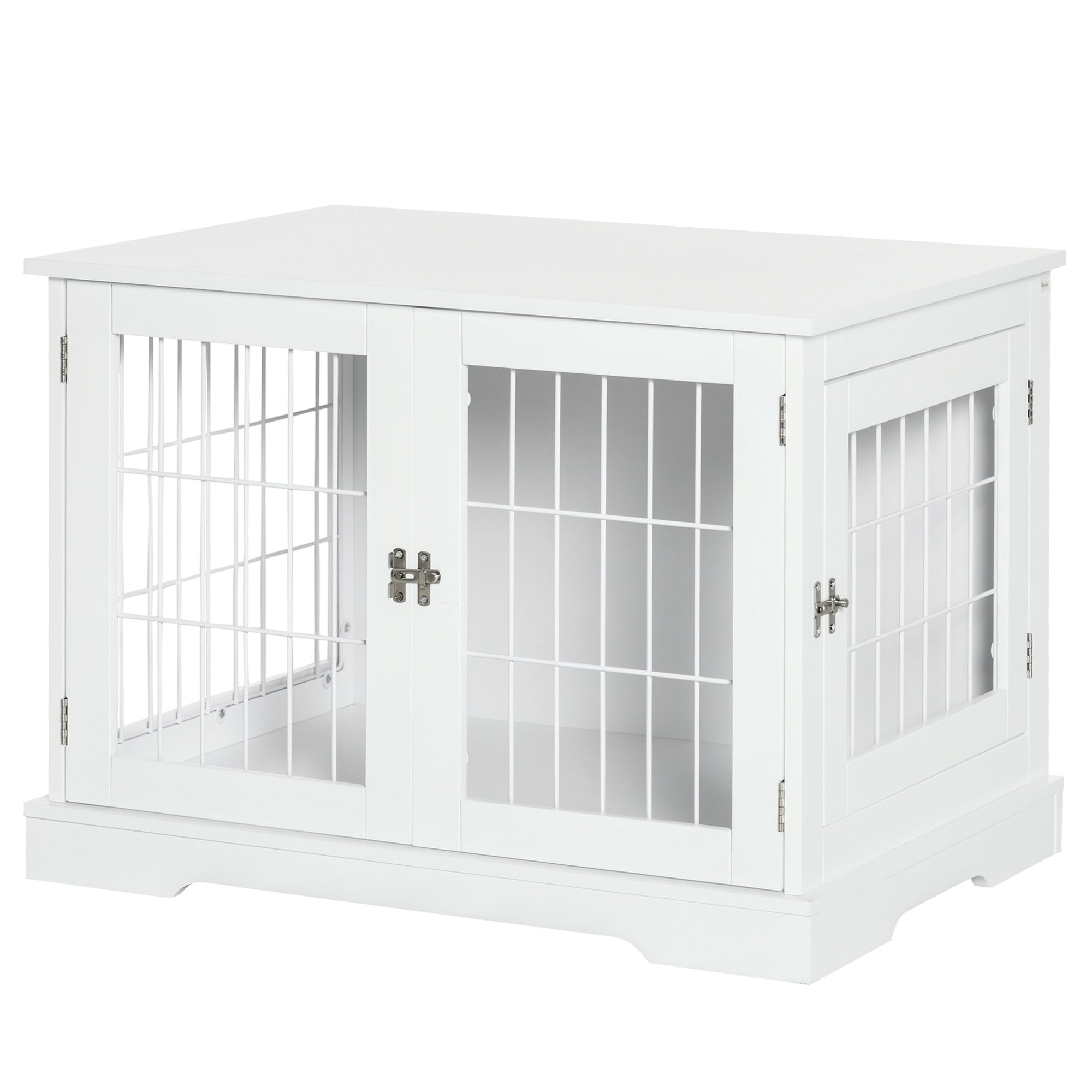 Cage pour chien animaux 2 en 1 table d'appoint meuble cage chien intérieur avec 2 portes verrouillables - dim. 76L x 54.5l x 56H cm - Métal et MDF