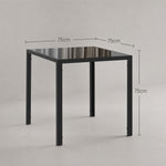 Table à manger pour 4 personnes, table de cuisine avec plateau en verre trempé et pieds en acier, 75 x 75 x 75 cm, noir