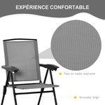 Ensemble de jardin 3 pièces 2 chaises inclinables multi-positions pliables table ronde verre trempé métal textilène gris