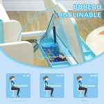 Ensemble bureau et chaise pour enfants hauteur réglable et plateau inclinable 0-60° table 80 x 52 x 88-109 cm bleu