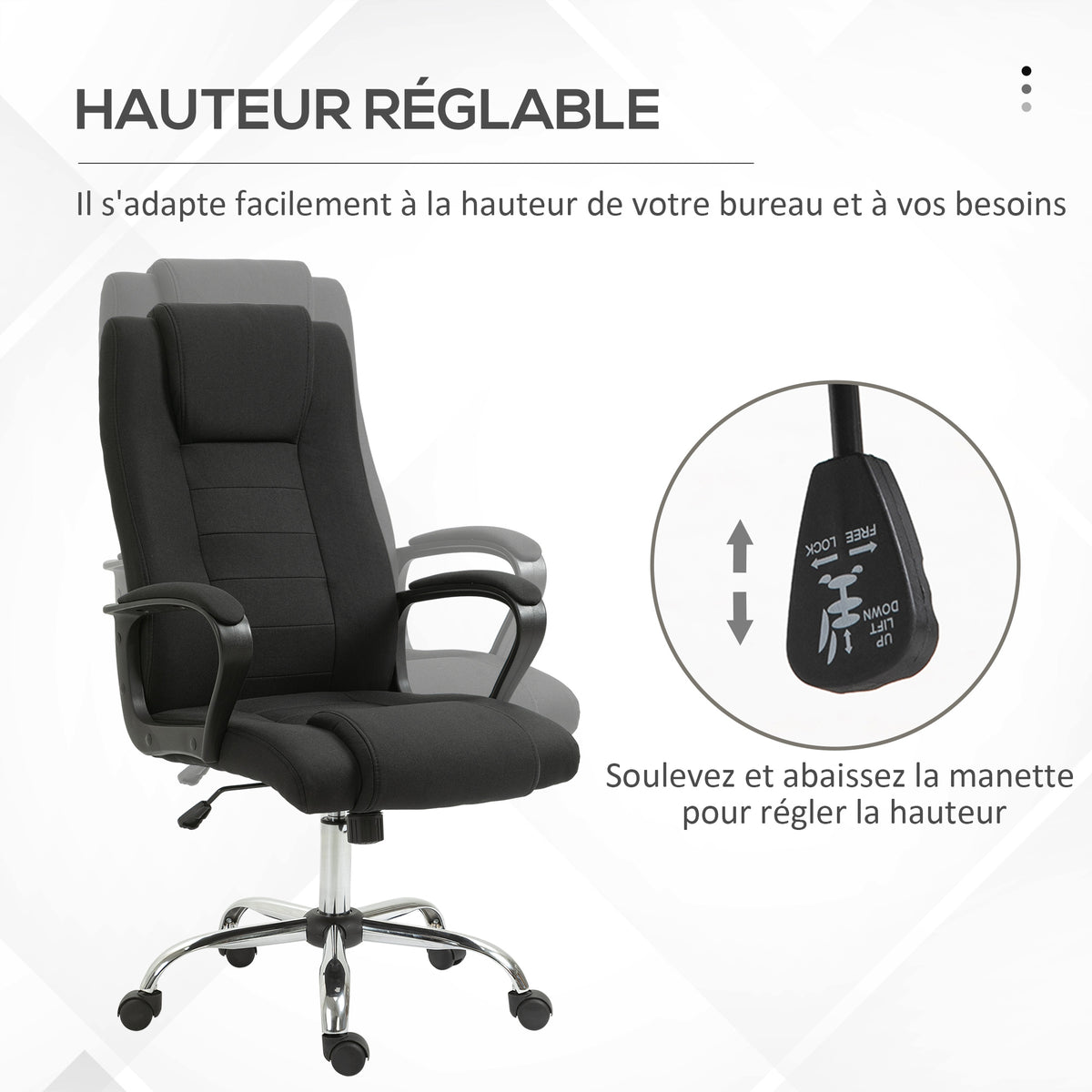 Fauteuil de bureau à roulettes chaise manager ergonomique pivotante hauteur réglable lin noir