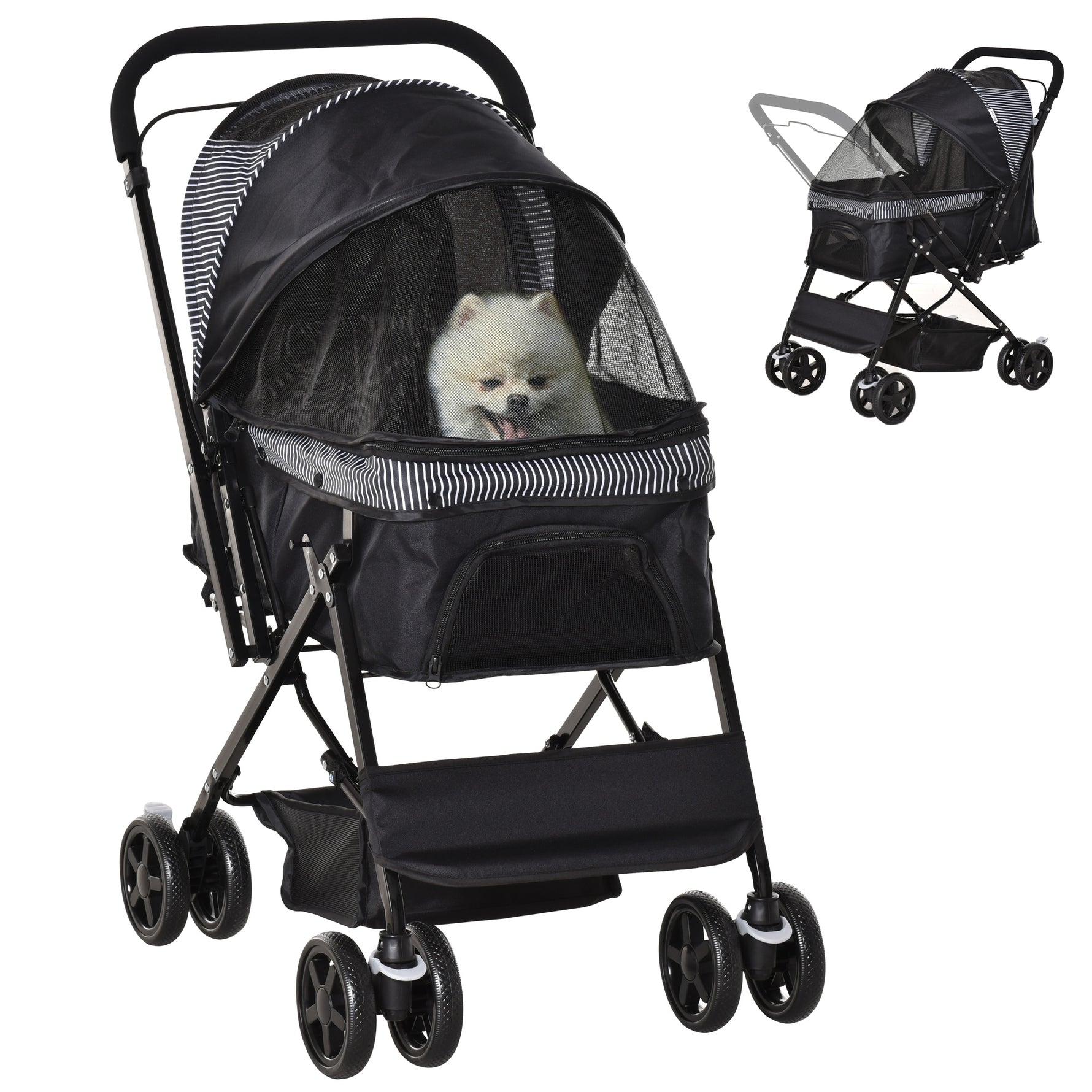 Poussette pour chien animaux de compagnie pliable 4 roues EVA guidon réglable panier 76,5 x 52 x 95 cm