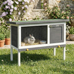 Clapier Lapin Extérieur en Bois, avec Toit Ouvrable en Asphalt et Plateau Coulissant, Design Surélevé, 90x45x65cm, Gris