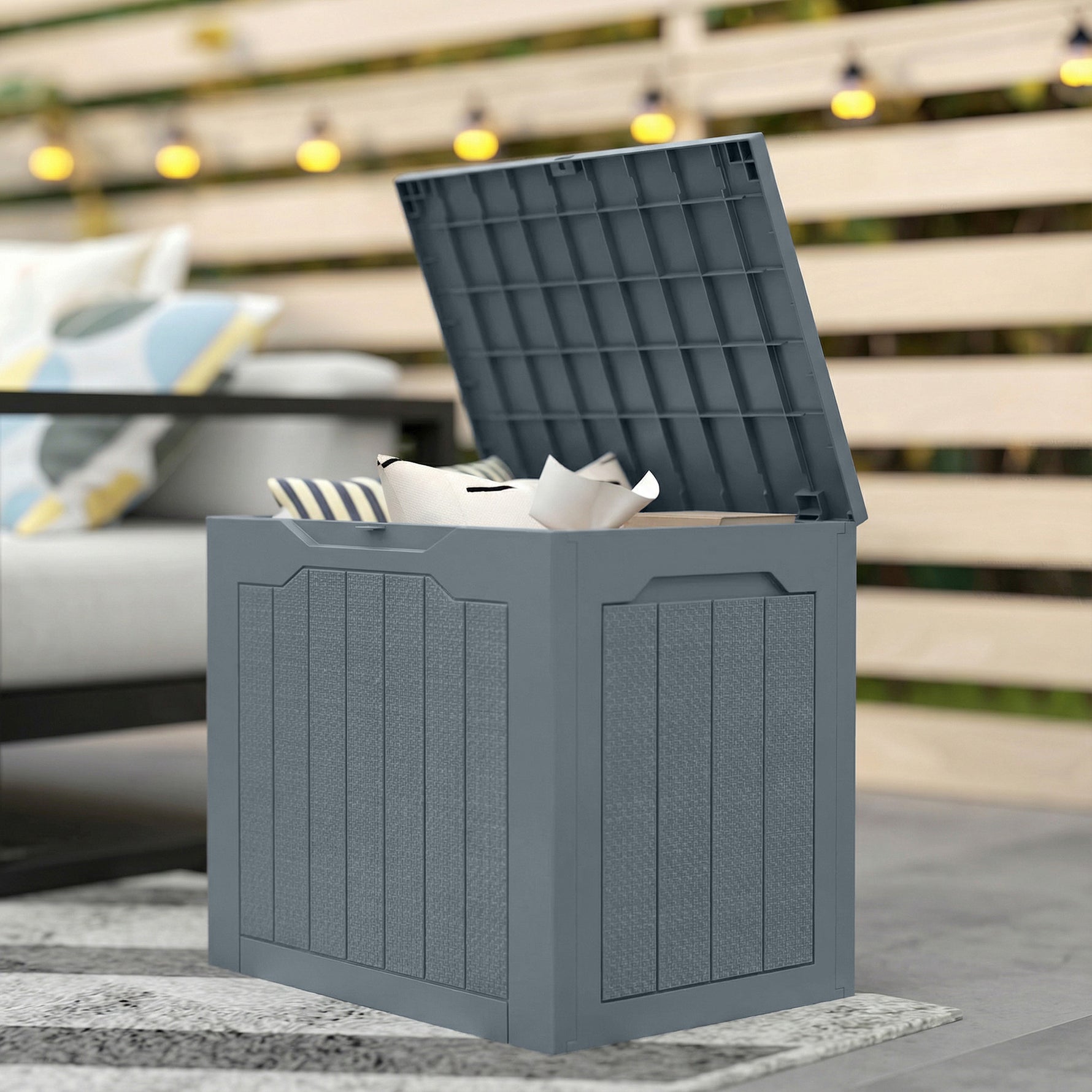 Coffre de Rangement Extérieur 97L avec Poignées Encastrées, Malle de Rangement Extérieur Étanche, 56x41x50cm, Gris Clair