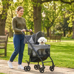 Hondenbuggy 3-in-1 Afneembaar Opvouwbaar Uitneembare Reiswieg en Ritsloos Vering Grijs
