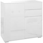 Commode Buffet Meuble de Rangement 2 tiroirs 2 Portes avec étagère 79 x 36 x 74 cm Blanc brillant
