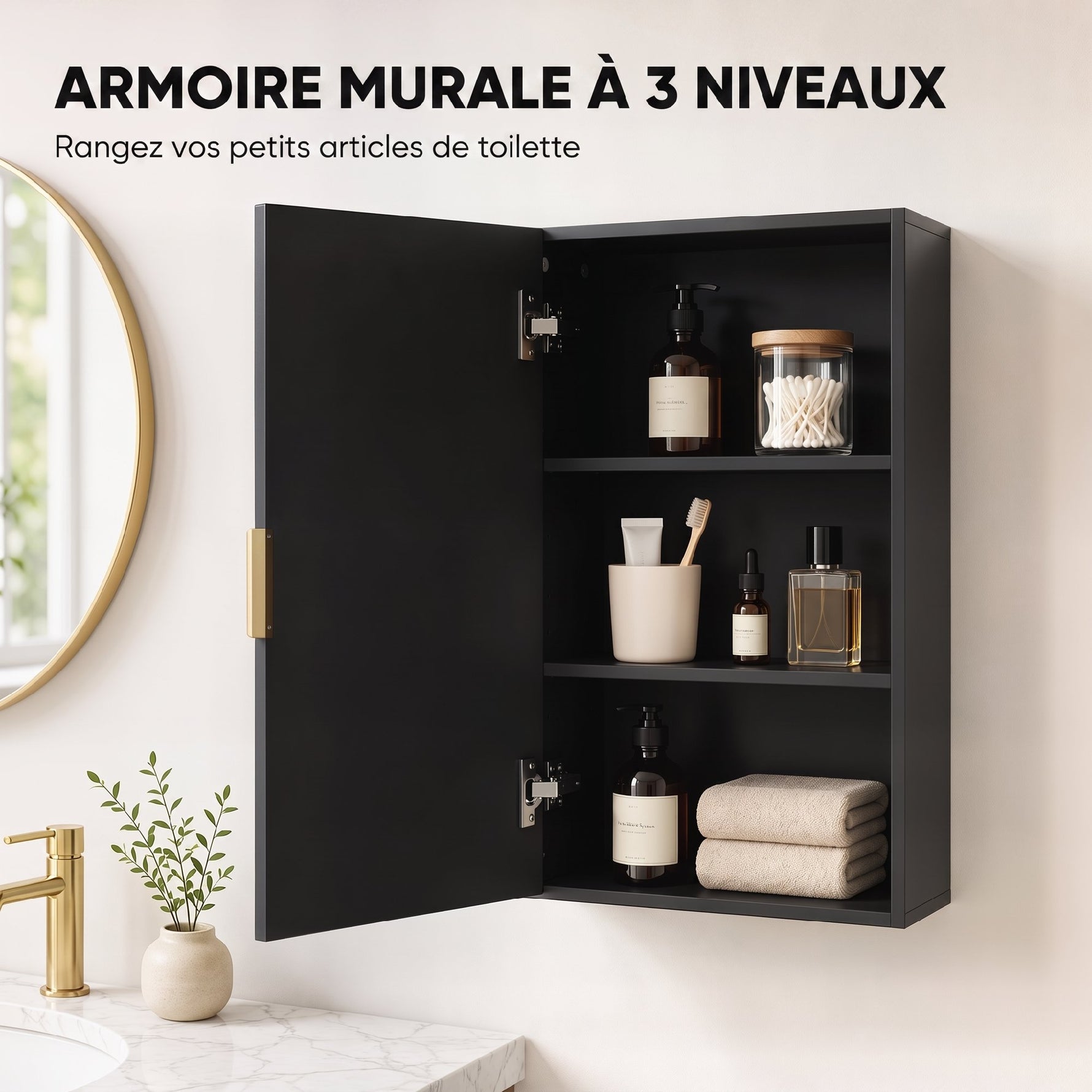Armoire murale de salle de bain, armoire à pharmacie murale meuble de rangement avec étagère réglable