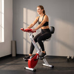 Vélo d'Appartement Pliable Magnétique Cardio-training - Sport Maison avec 8 Niveaux de Résistance et Roulettes - Silencieux Home Trainer avec Capteur de Pouls pour Fitness Homme et Femme, Rouge
