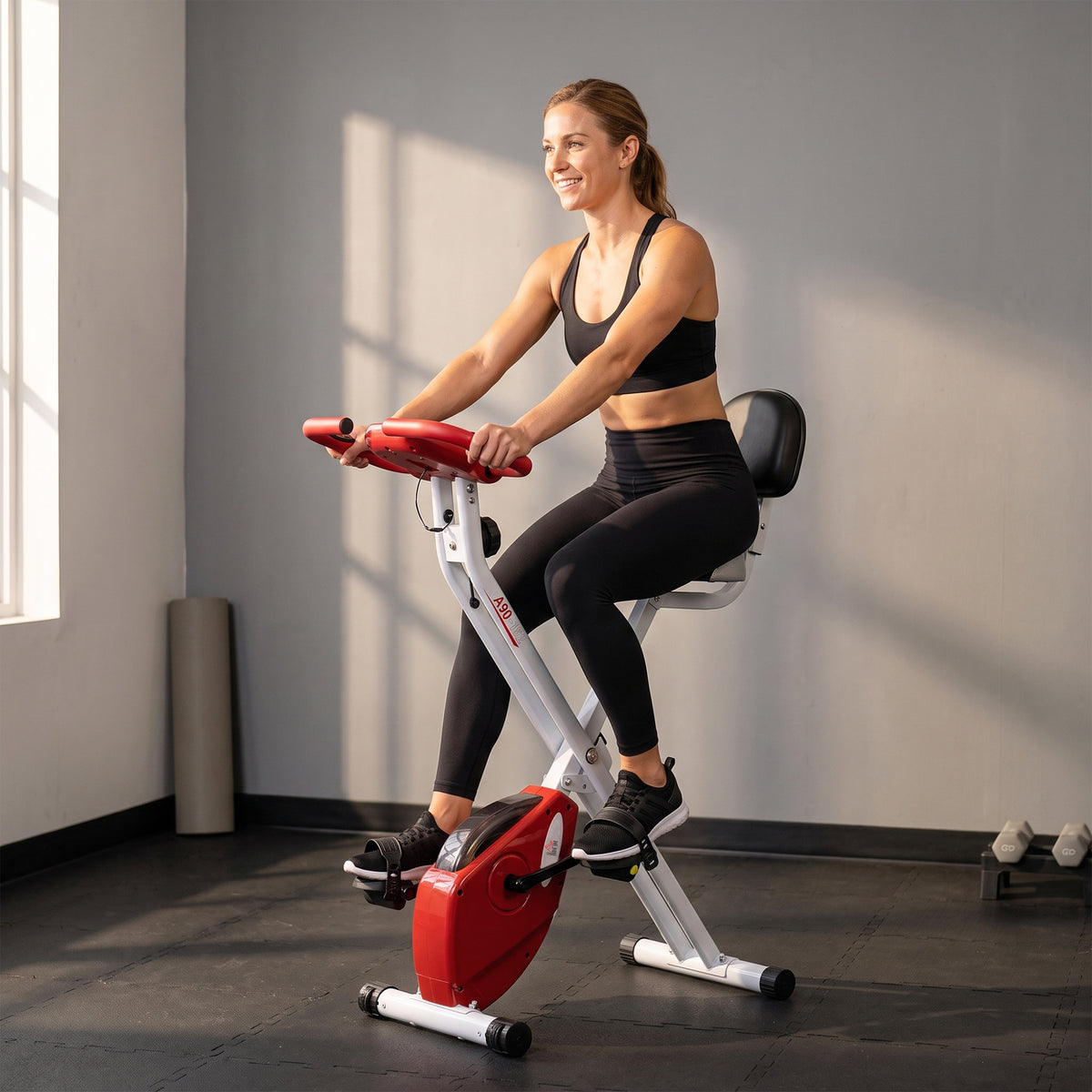 Vélo d'Appartement Pliable Magnétique Cardio-training - Sport Maison avec 8 Niveaux de Résistance et Roulettes - Silencieux Home Trainer avec Capteur de Pouls pour Fitness Homme et Femme, Rouge