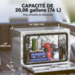 Boîte à outils pour camion en aluminium, 60,9 x 35,5 x 40,6 cm, coffre de rangement 76 L avec serrure et clés, argent