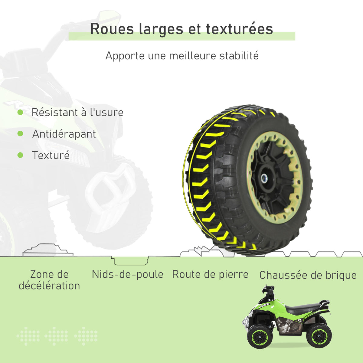 Toddler Quad Ride-on 18-36 Months dim. 67L x 38W x 44H cm Light and Sound Effects Green Black