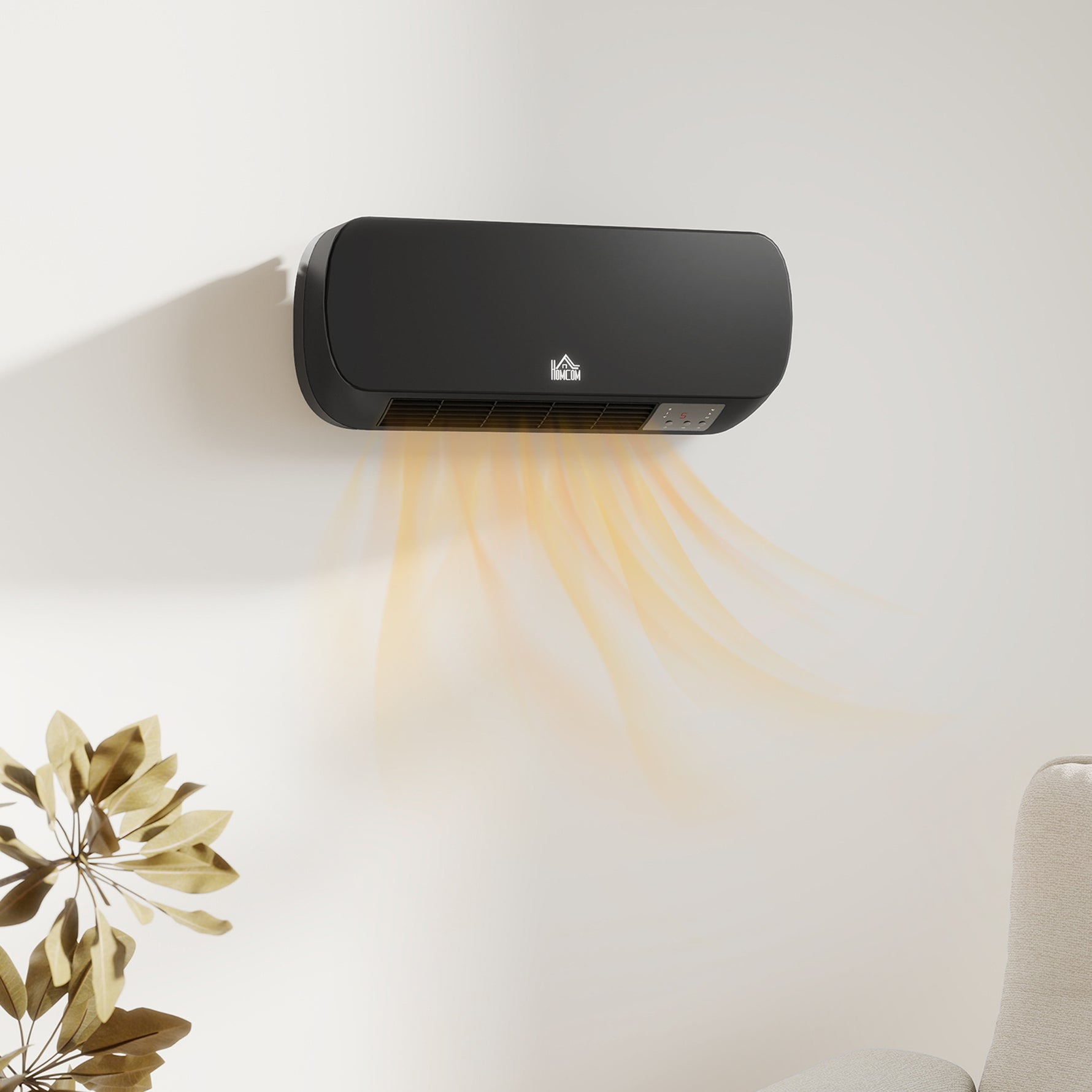 Radiateur Mural Soufflant 2000 W, Chauffage Céramique PTC, 3 Niveaux de Puissance, Télécommande, 45x18,6x11,5cm, Noir