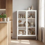 Armoire de bureau avec 2 portes en verre, 2 étagères réglables, meuble de rangement bureau en acier, 80x40x110cm, blanc