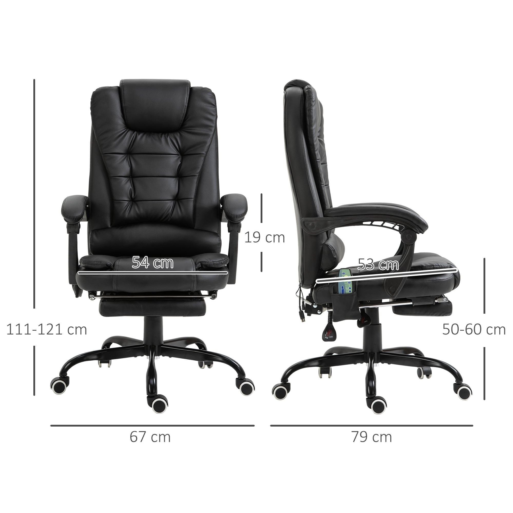 Fauteuil de Bureau Massant 7 Points, Chaise de Bureau Ergonomique avec Repose-pieds Rétractable, Dossier Inclinable 155°, Hauteur Réglable, Pivotant à 360°, télécommande Filaire, Noir