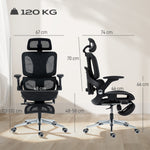 Ergonomischer Bürostuhl mit 4D-Armlehnen, verstellbarer Kopfstütze und Sitztiefe, Netzgewebe schwarz