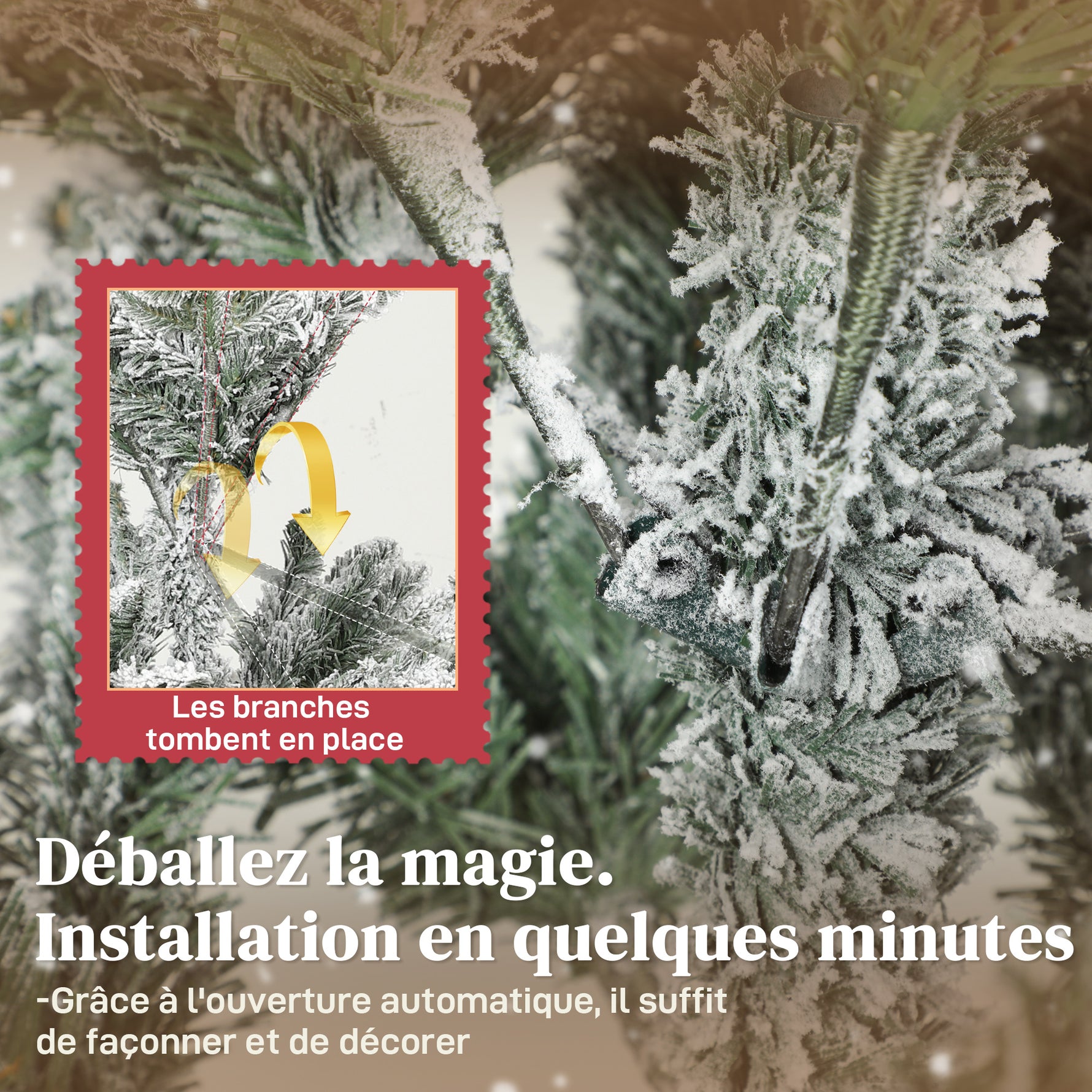 Sapin de Noël artificiel floqué de neige 180 cm, arbre de Noël avec 1815 branche, support en métal pliable, vert